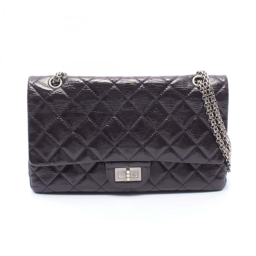 Chanel 2.55 Matelassé Maxi Double Flap Shoulder Bag Handbag Patent Leather Wo...